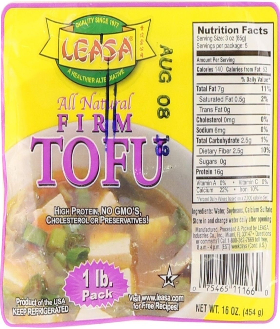 slide 1 of 5, Leasa Tofu 16 oz, 16 oz