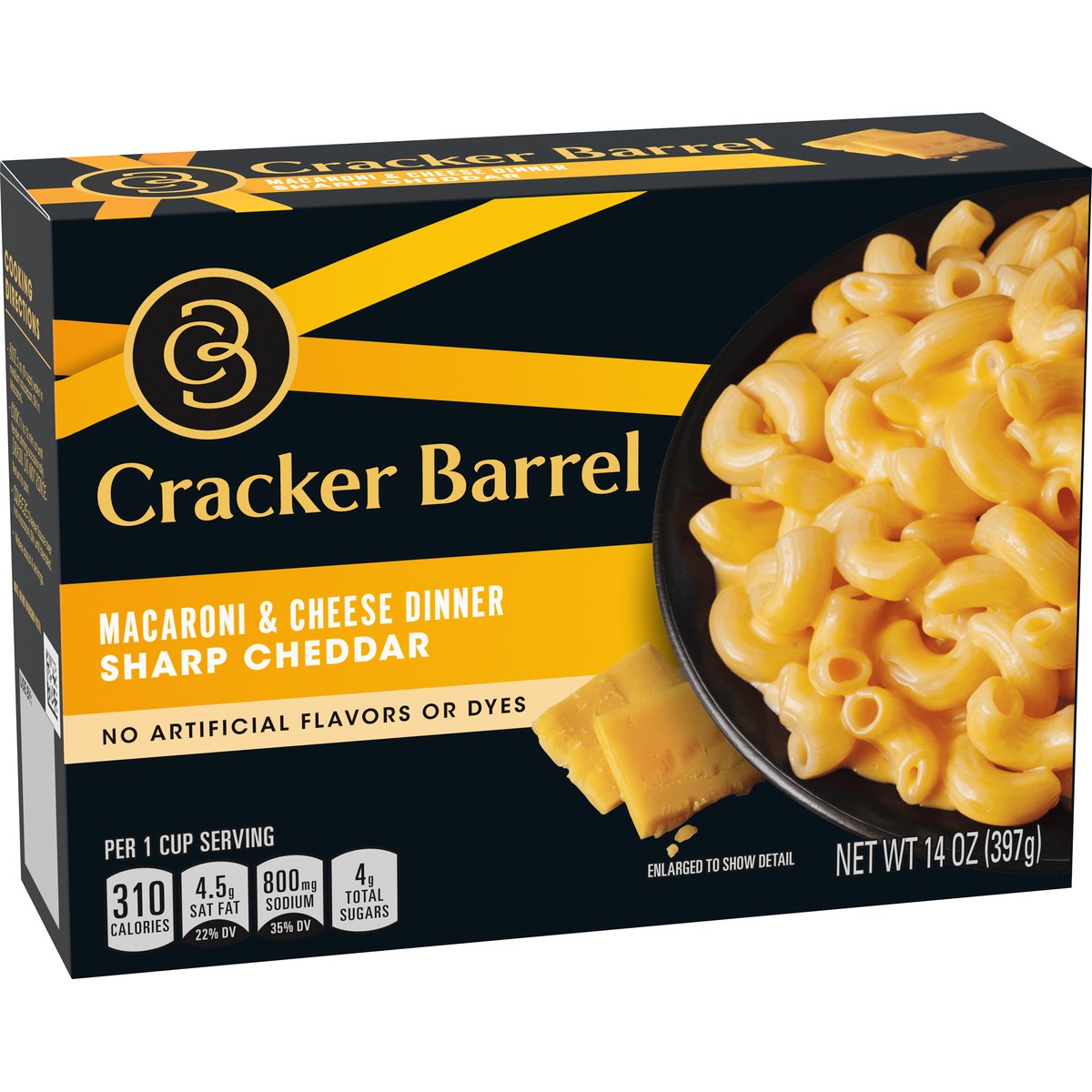 slide 3 of 9, Cracker Barrel Sharp Cheddar Macaroni & Cheese Dinner, 14 oz Box, 14 oz