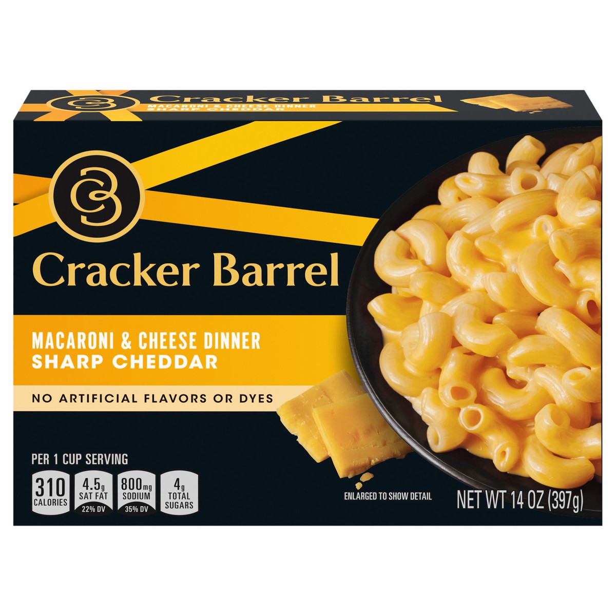 slide 1 of 9, Cracker Barrel Mac and Cheese, 1 Box, for Easy Dinner or Dinner Sides, Sharp Cheddar Flavor, No Artificial Flavors or Dyes, 14 oz, 14 oz