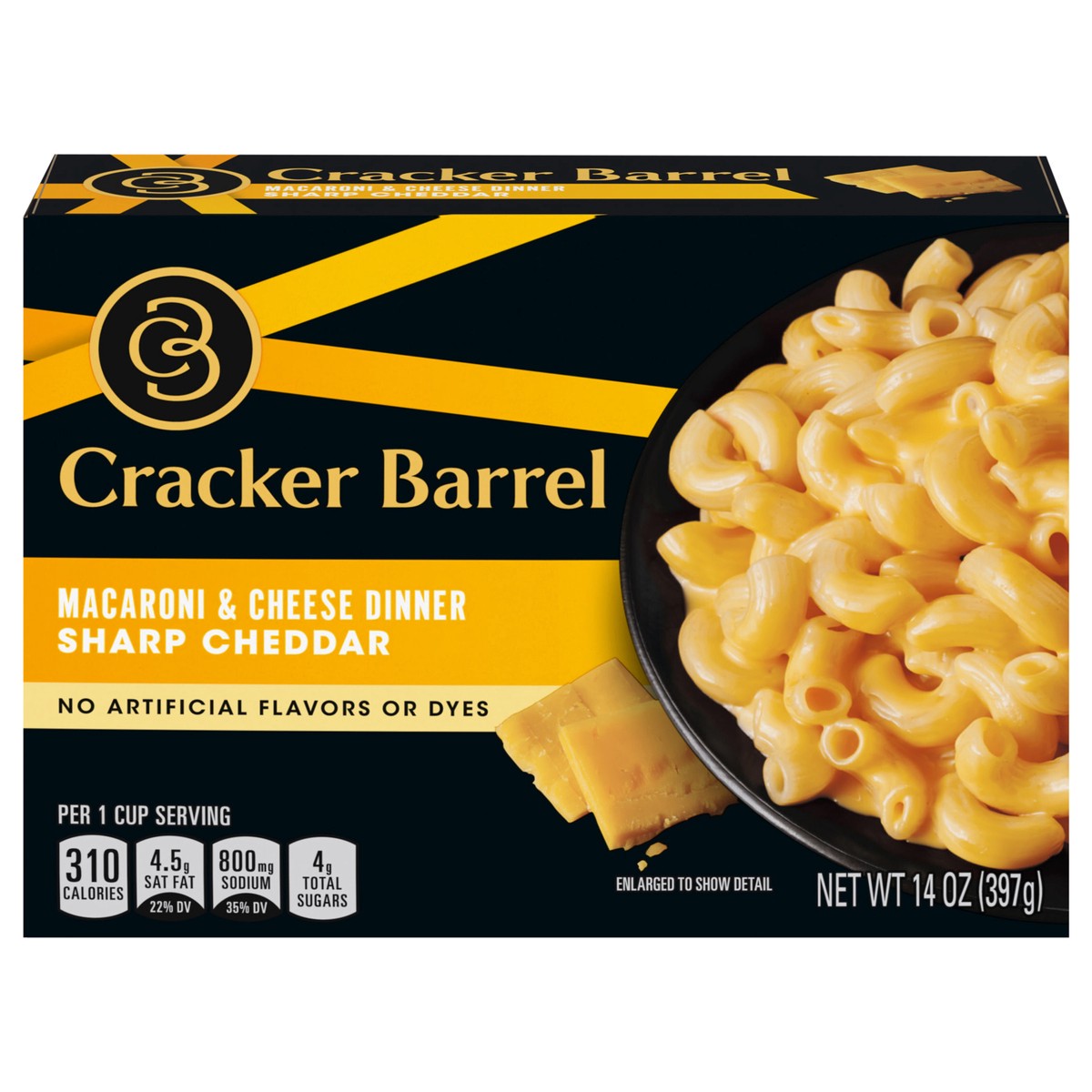 slide 1 of 9, Cracker Barrel Mac and Cheese, 1 Box, for Easy Dinner or Dinner Sides, Sharp Cheddar Flavor, No Artificial Flavors or Dyes, 14 oz, 14 oz