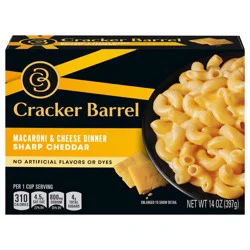 Cracker Barrel Mac and Cheese, 1 Box, for Easy Dinner or Dinner Sides, Sharp Cheddar Flavor, No Artificial Flavors or Dyes, 14 oz