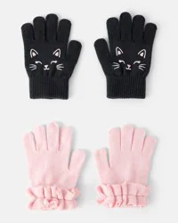 Carter's Girls 2-Pack Cat Winter Gloves - Black/Pink Black/Pink 8-14