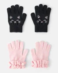 Carter's Girls 2-Pack Cat Winter Gloves - Black/Pink Black/Pink 8-14
