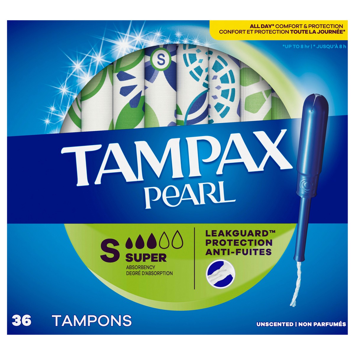 slide 1 of 8, Tampax Pearl Tampons, with LeakGuard Braid, Super Absorbency, Unscented, 36 Count, 36 ct