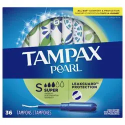 Tampax Pearl Tampons Super Absorbency with LeakGuard Braid - Unscented - 36ct