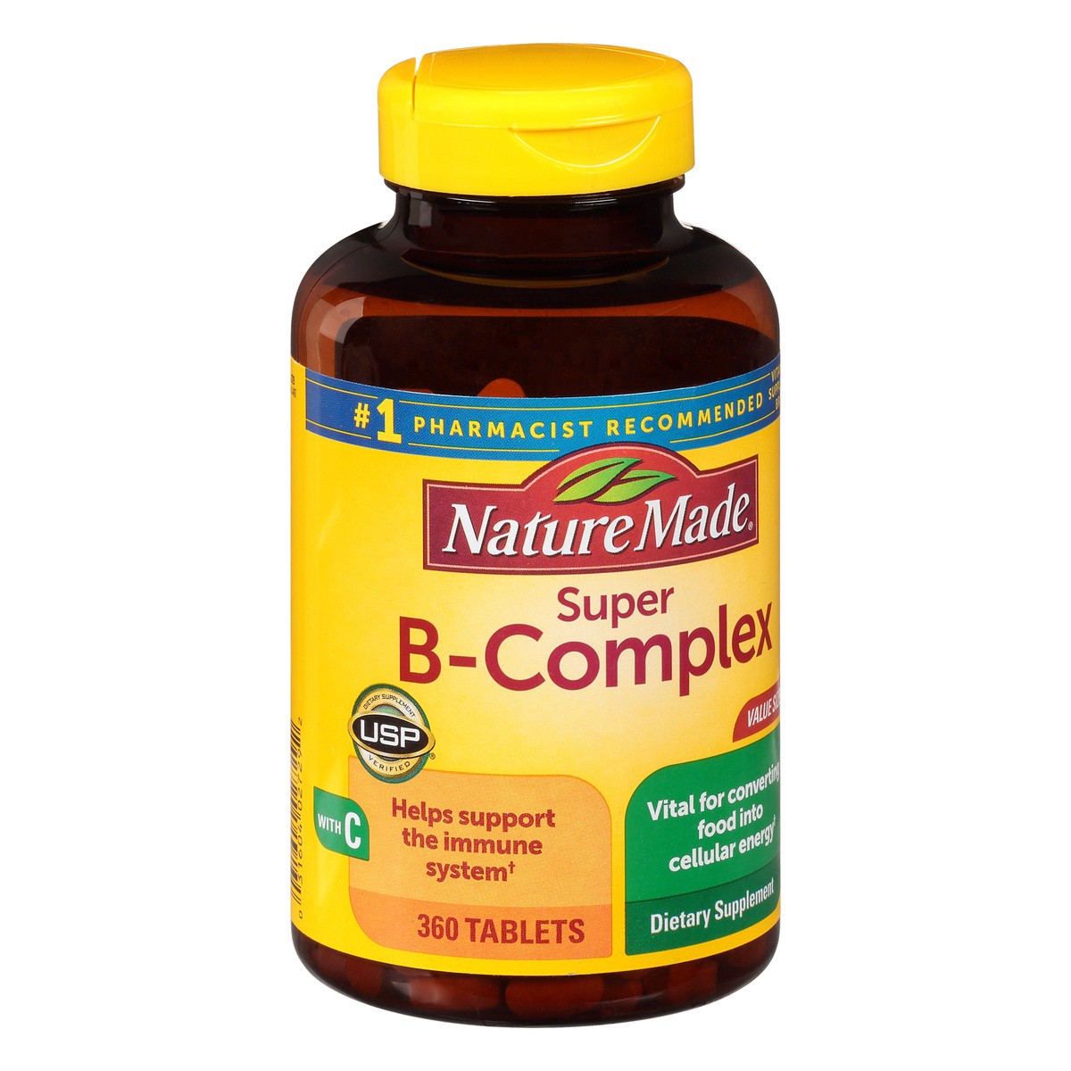 slide 2 of 9, Nature Made Super B Complex with Vitamin C and Folic Acid, Dietary Supplement for Immune Support, 360 Tablets, 360 Day Supply, 360 ct