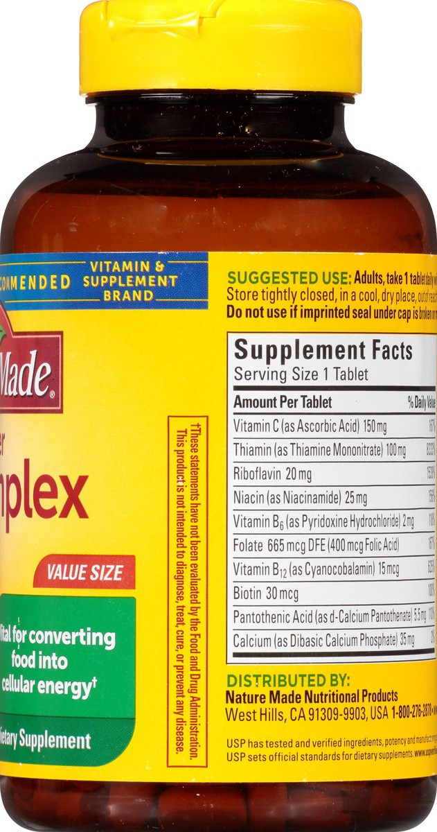 slide 4 of 9, Nature Made Super B Complex with Vitamin C and Folic Acid, Dietary Supplement for Immune Support, 360 Tablets, 360 Day Supply, 360 ct