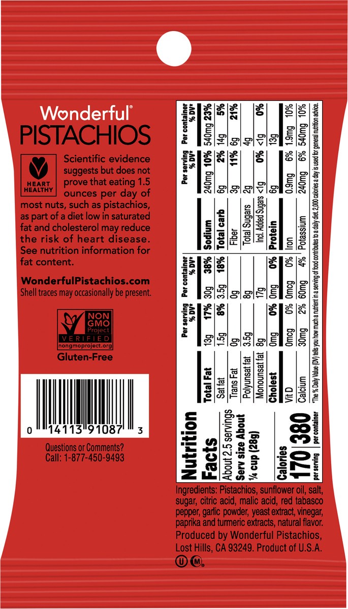 slide 3 of 3, Wonderful Pistachios, No Shells Chili Roasted Nuts, 2.25 Ounce Bag, 2.25 oz