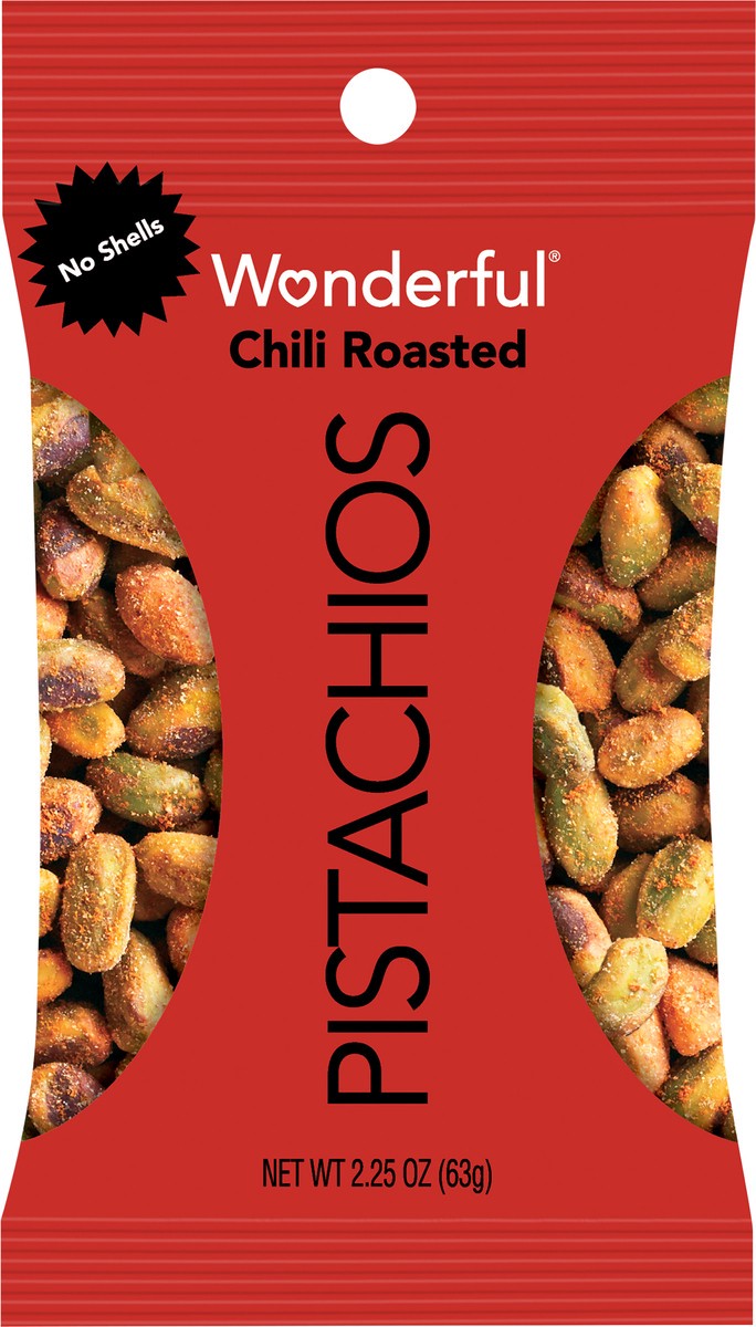 slide 1 of 3, Wonderful Pistachios, No Shells Chili Roasted Nuts, 2.25 Ounce Bag, 2.25 oz