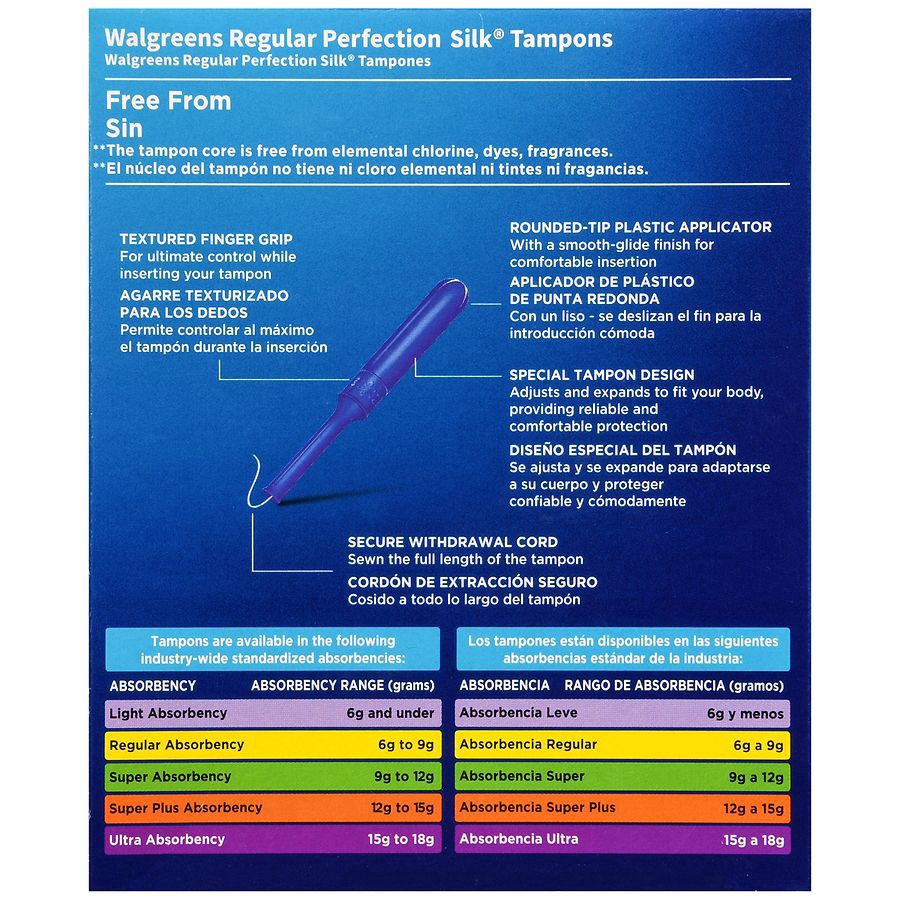 slide 5 of 5, Walgreens Perfection Silk Tampons Unscented, regular 18 ct