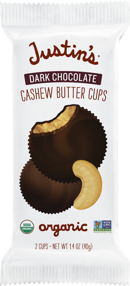 slide 2 of 11, Justin's Dark Chocolate Cashew Butter Cup Organic, 2 ct