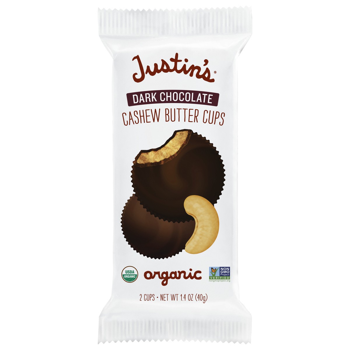 slide 1 of 11, Justin's Dark Chocolate Cashew Butter Cup Organic, 2 ct