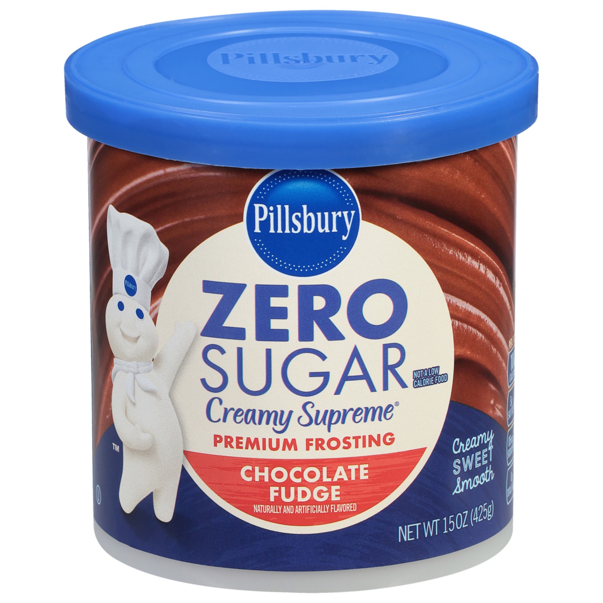 slide 1 of 9, Pillsbury Zero Sugar Creamy Supreme Chocolate Fudge Flavored Premium Frosting, 15 Oz Tub, 15 oz