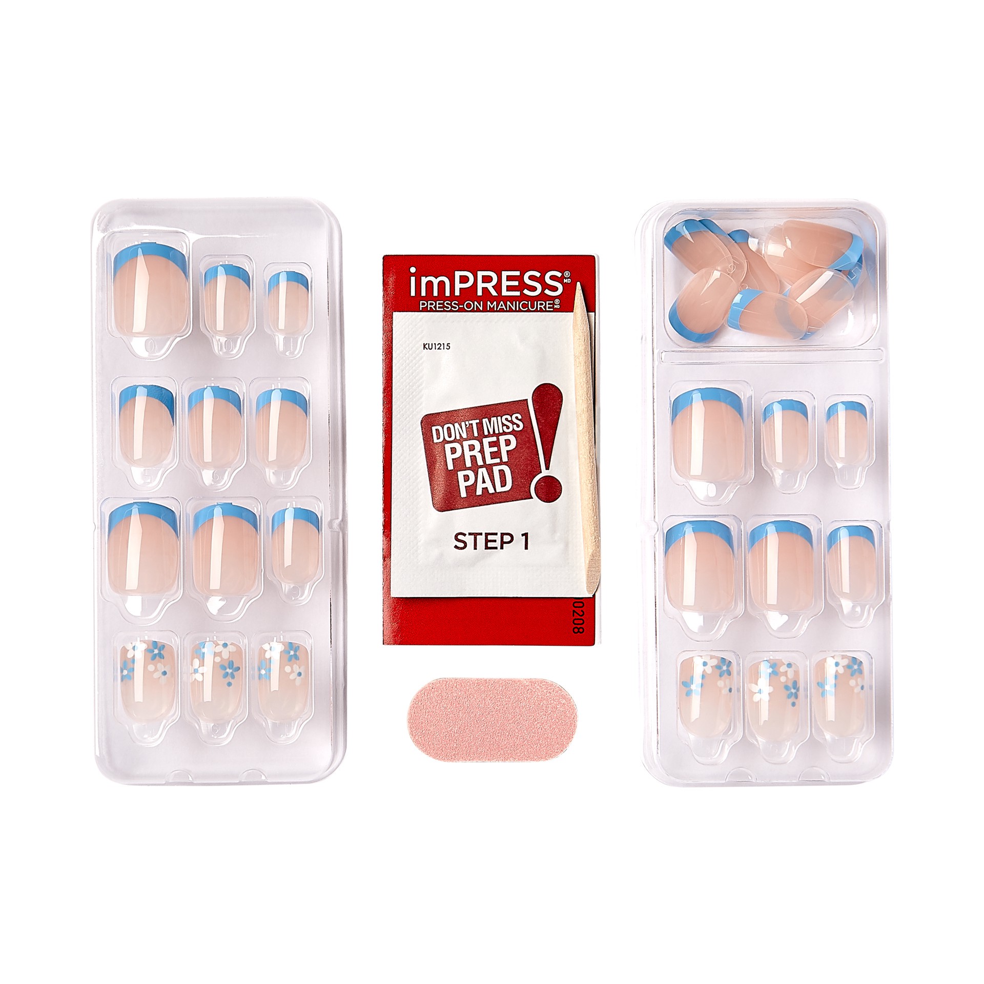 slide 3 of 5, imPRESS Short Square Press-On Nails, Blue, 30 Pieces, 1 ct