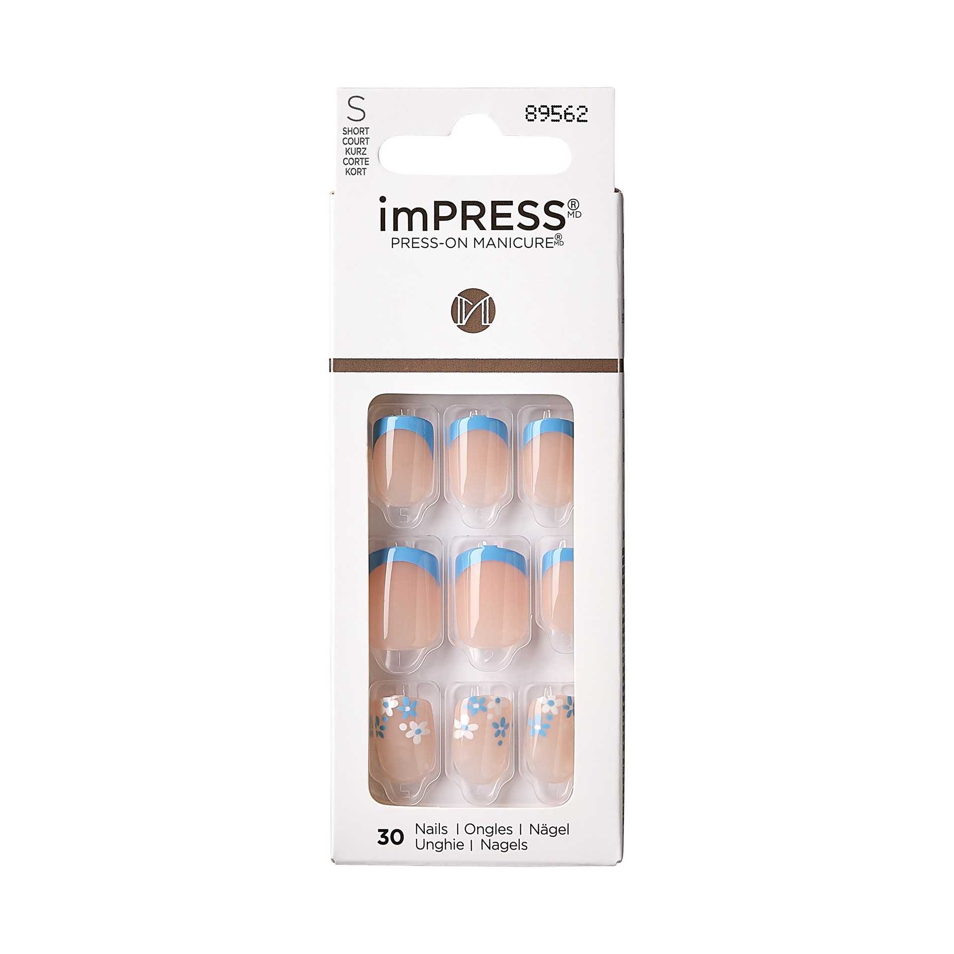 slide 1 of 5, imPRESS Short Square Press-On Nails, Blue, 30 Pieces, 1 ct