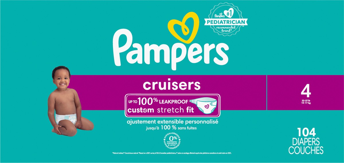 slide 2 of 8, Pampers Cruisers Diapers Size 4 104 Count, 104 ct