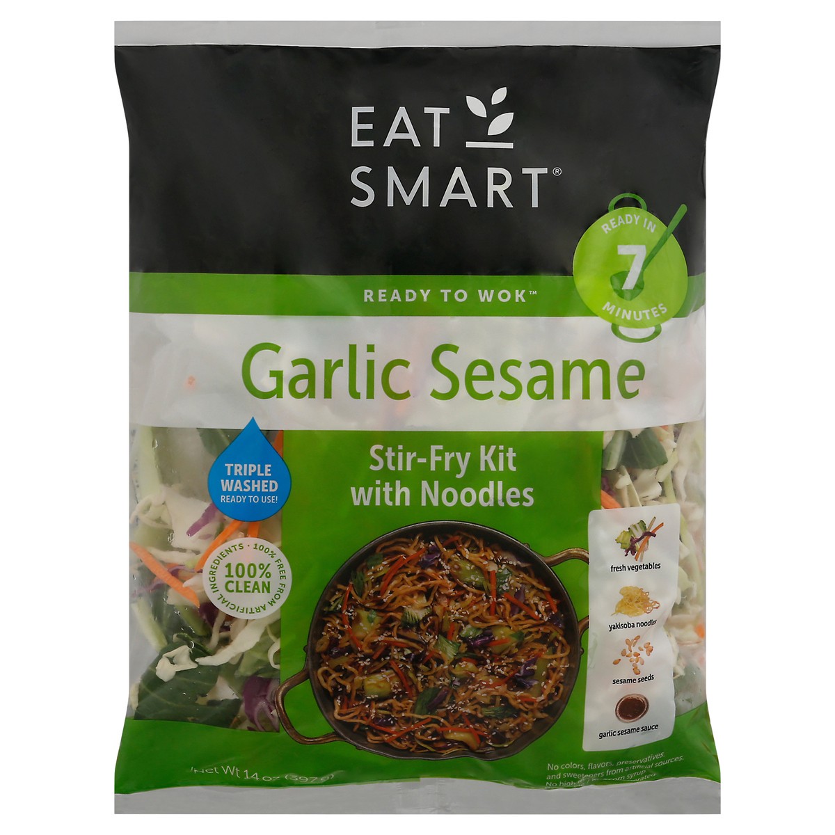 slide 1 of 10, Eat Smart Ready To Wok Garlic Sesame Stir-Fry Kit With Noodles 14 oz Bag, 14 oz
