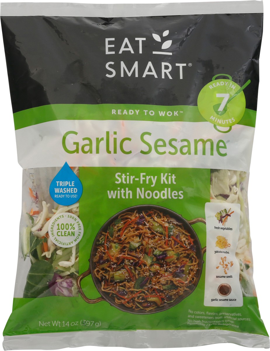 slide 1 of 10, Eat Smart Ready To Wok Garlic Sesame Stir-Fry Kit With Noodles 14 oz Bag, 14 oz