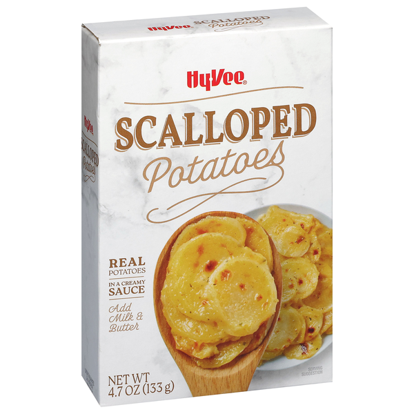 slide 1 of 1, Hy-vee Scalloped Real Russet Potatoes In A Creamy Sauce, 4.7 oz