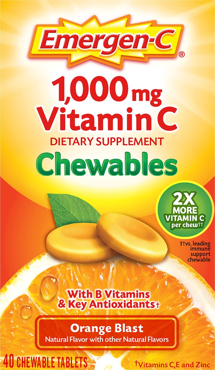 slide 1 of 8, Emergen-C Chewable Orange Flavored Tablet, 40Ct, 1000 mg