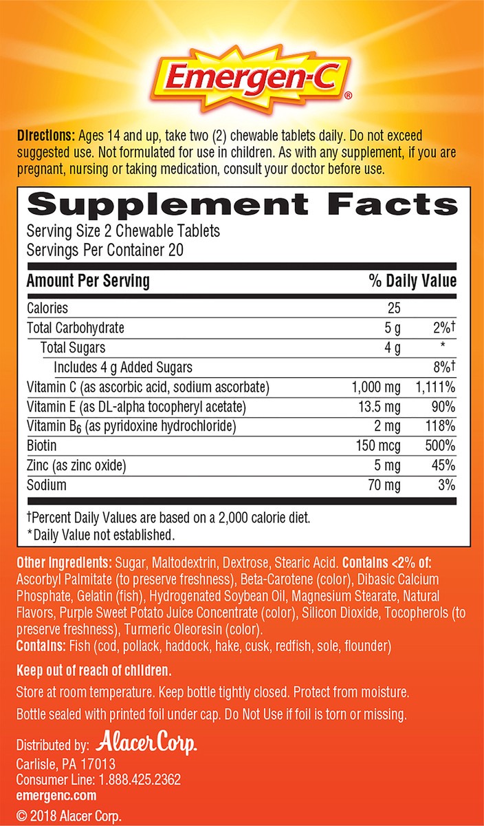 slide 7 of 8, Emergen-C Chewable Orange Flavored Tablet, 40Ct, 1000 mg