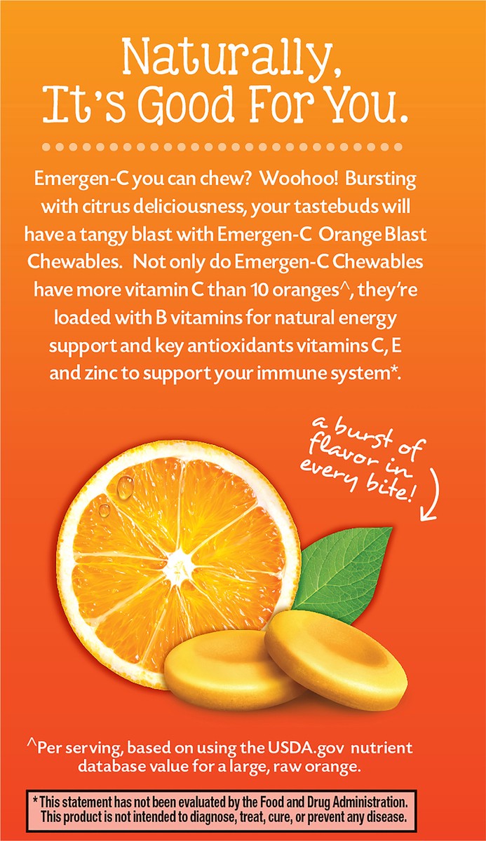 slide 7 of 8, Emergen-C Chewable Orange Flavored Tablet, 40Ct, 40 ct