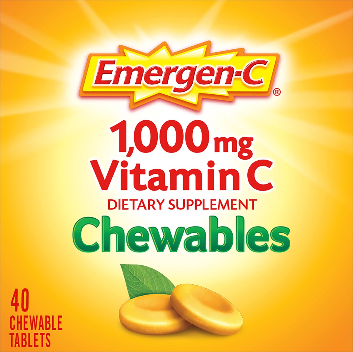 slide 2 of 8, Emergen-C Chewable Orange Flavored Tablet, 40Ct, 1000 mg