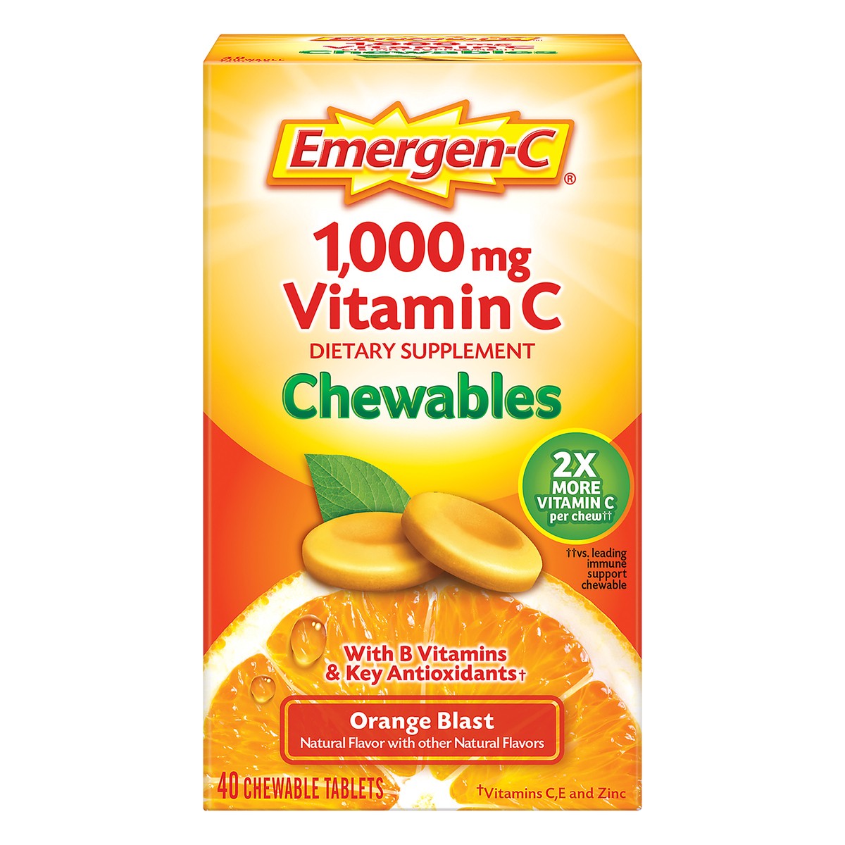 slide 1 of 8, Emergen-C Chewable Orange Flavored Tablet, 40Ct, 40 ct