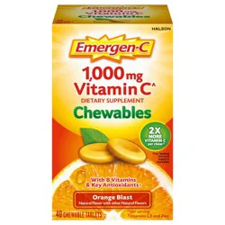 Emergen-C Chewable Vitamin C 1000mg, with B Vitamins and Antioxidants Tablet, Orange Blast, 40 Ct