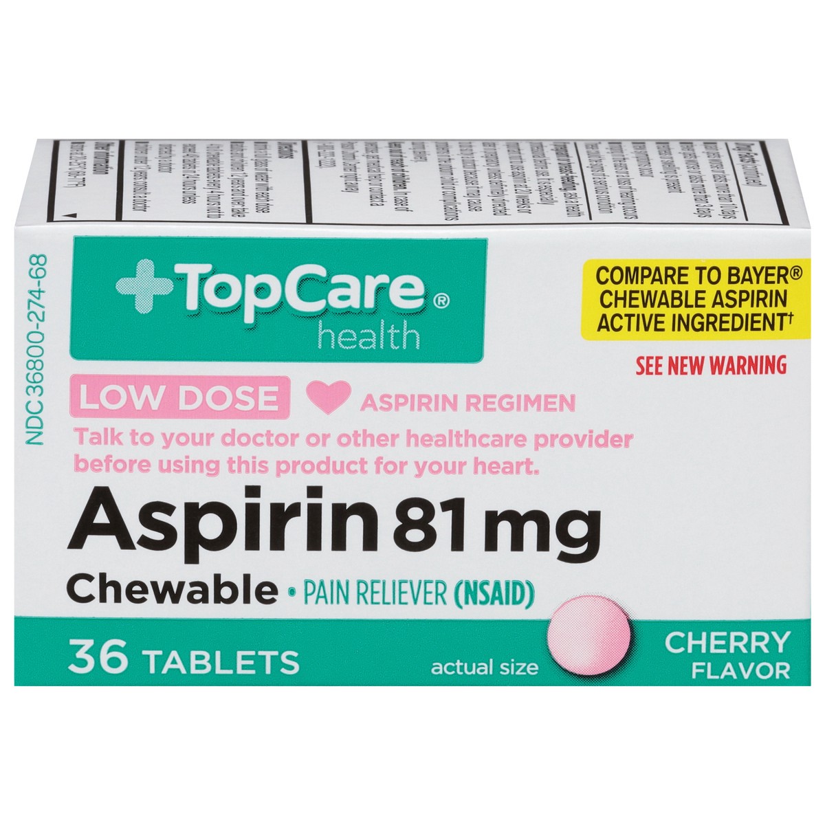 slide 1 of 15, Topcare Aspirin Chew Cherry, 36 ct