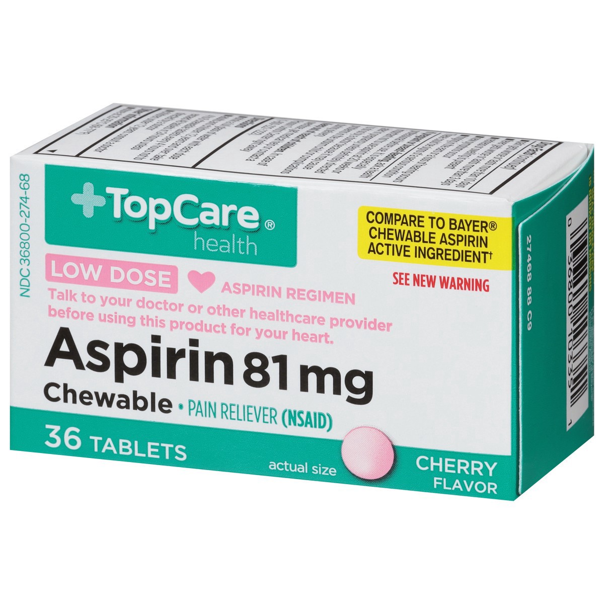 slide 8 of 15, Topcare Aspirin Chew Cherry, 36 ct