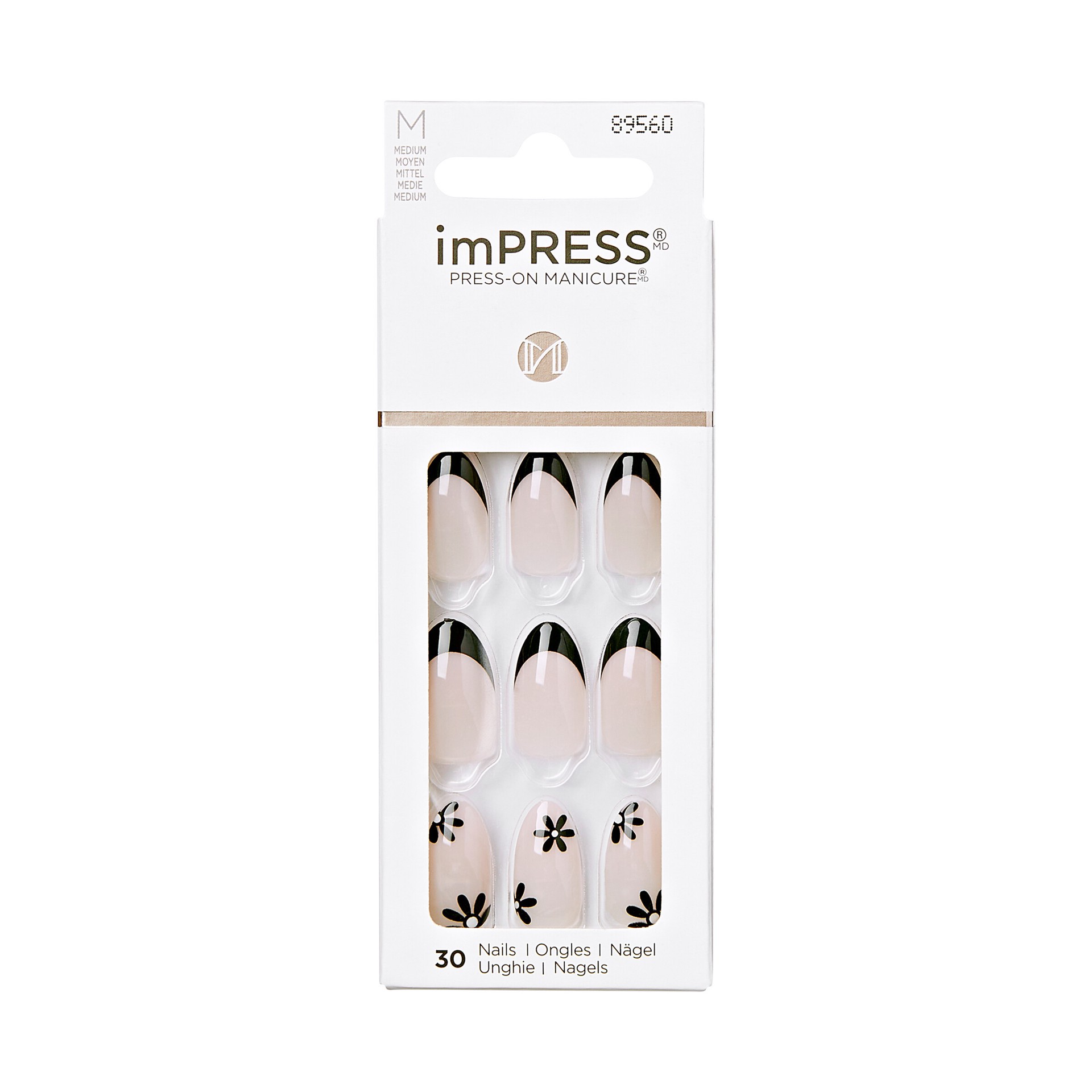 slide 1 of 5, imPRESS KISS imPRESS Press-On Nails in Glossy Solid Black, Medium Size, Almond Shape, 34 pc