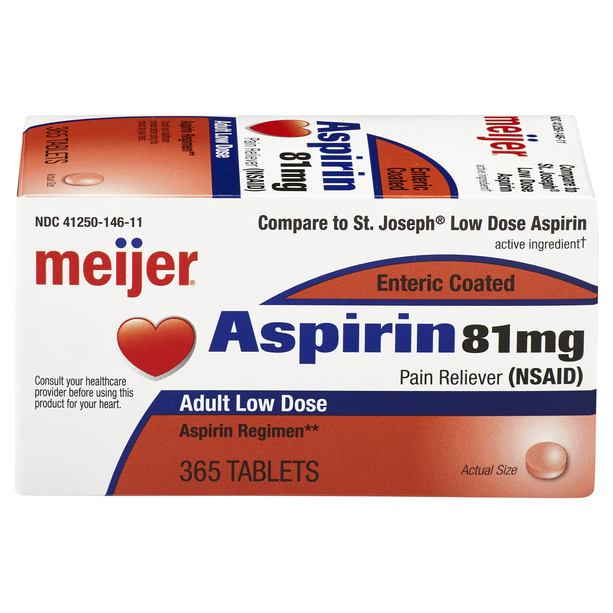 slide 1 of 3, Meijer Aspirin Enteric Coated Tablets, 81 mg, 365 ct