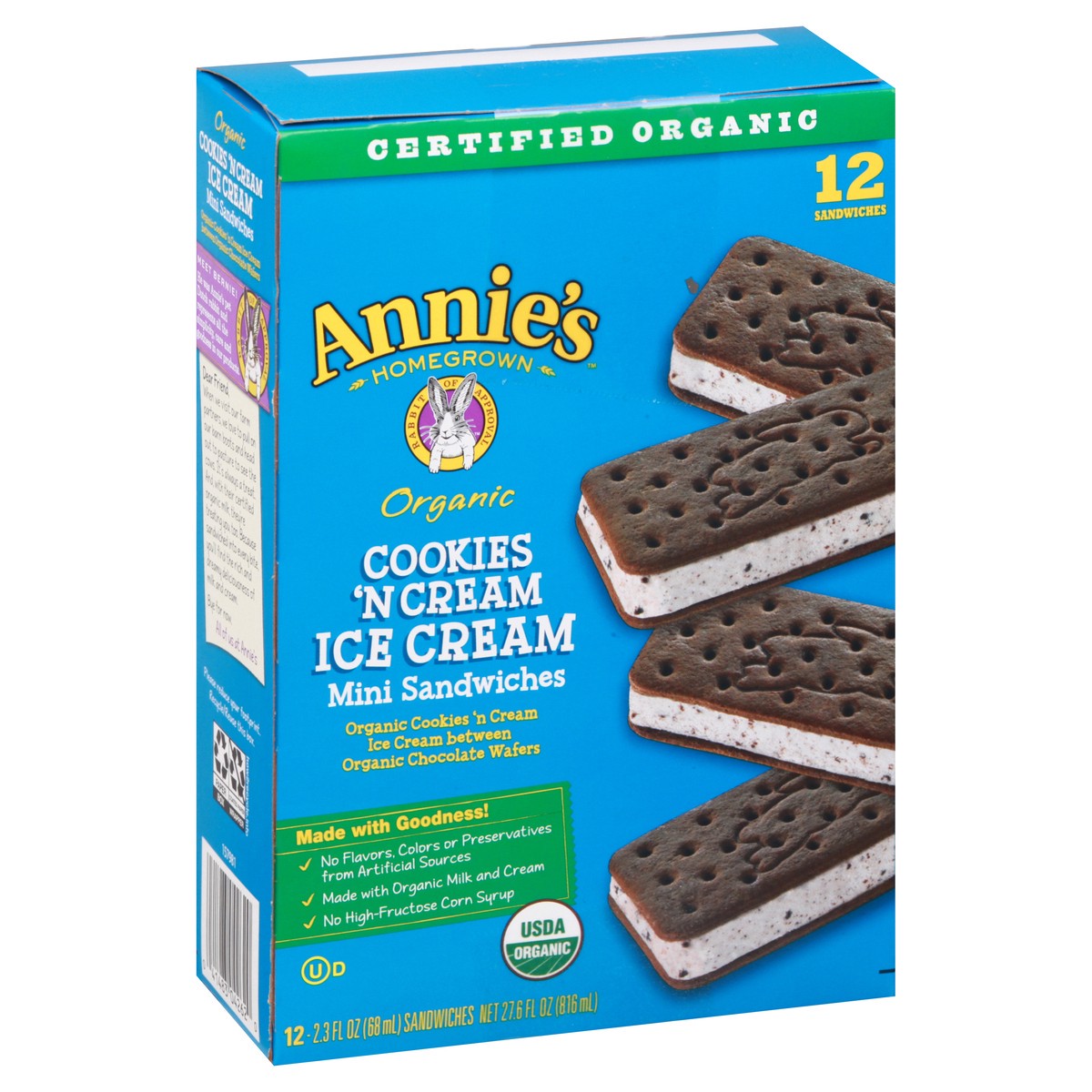 slide 2 of 12, Annie's Organic Mini Cookies 'N Cream Ice Cream Sandwiches 12 ea, 12 ct