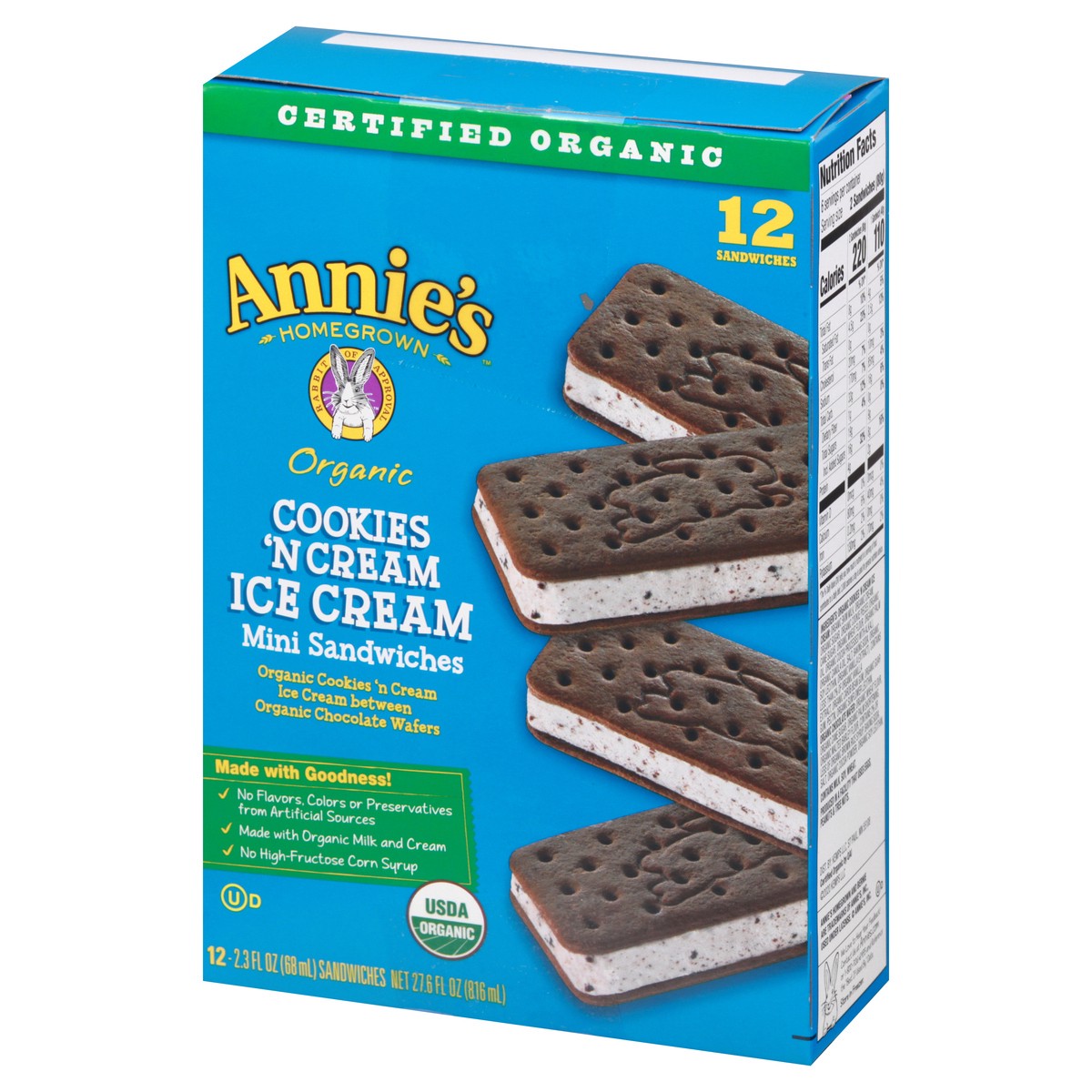 slide 12 of 12, Annie's Organic Mini Cookies 'N Cream Ice Cream Sandwiches 12 ea, 12 ct