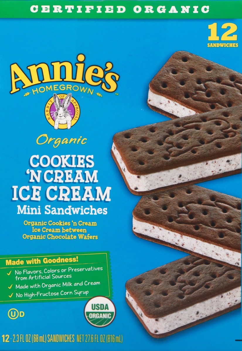 slide 6 of 12, Annie's Organic Mini Cookies 'N Cream Ice Cream Sandwiches 12 ea, 12 ct