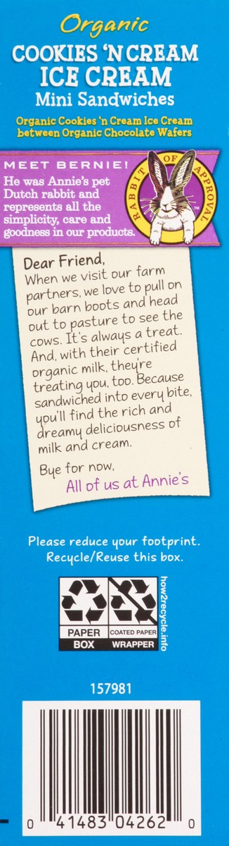 slide 10 of 12, Annie's Organic Mini Cookies 'N Cream Ice Cream Sandwiches 12 ea, 12 ct