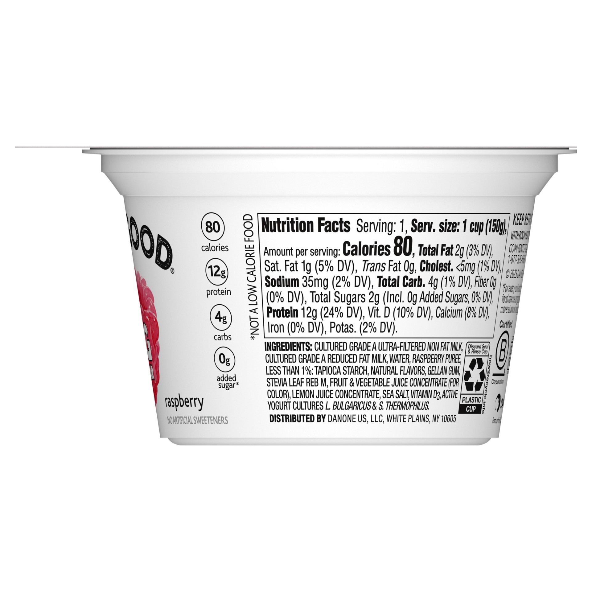 slide 2 of 5, Too Good & Co. Raspberry Flavored Lower Sugar, Low Fat Greek Yogurt Cultured Product, Gluten Free, Keto Friendly Healthy Snacks, 5.3 OZ Cup, 5.3 oz