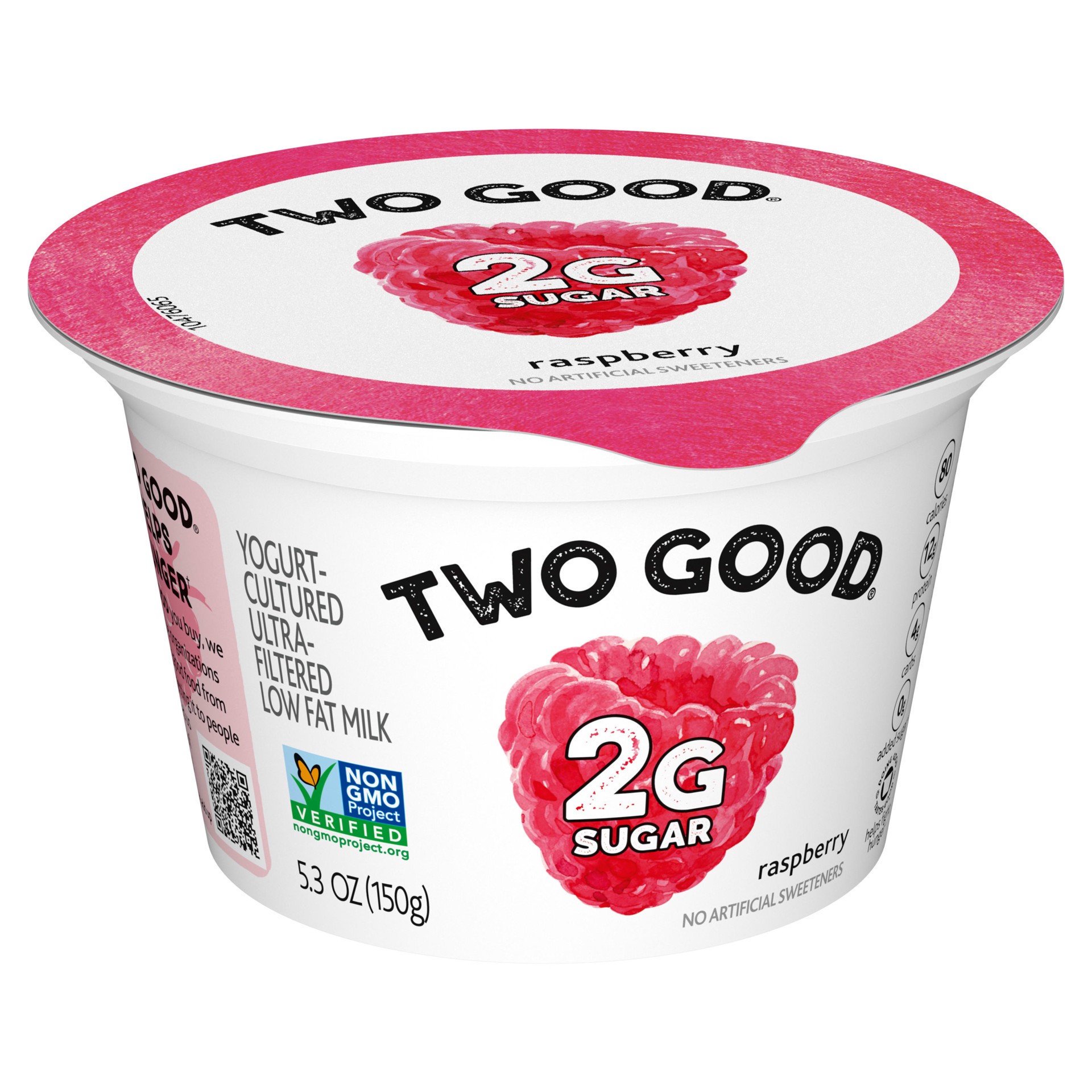 slide 5 of 5, Too Good & Co. Raspberry Flavored Lower Sugar, Low Fat Greek Yogurt Cultured Product, Gluten Free, Keto Friendly Healthy Snacks, 5.3 OZ Cup, 5.3 oz