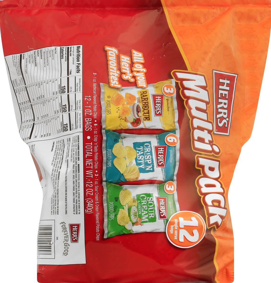 slide 7 of 13, Herr's Multi Pack 12 Single Serve Bags Potato Chips 12 ea, 12 oz