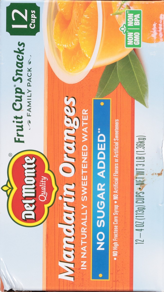 slide 12 of 13, Del Monte No Sugar Added Mandarin Oranges Fruit Cup Snacks Family Pack 12 - 4 oz Cups, 12 ct