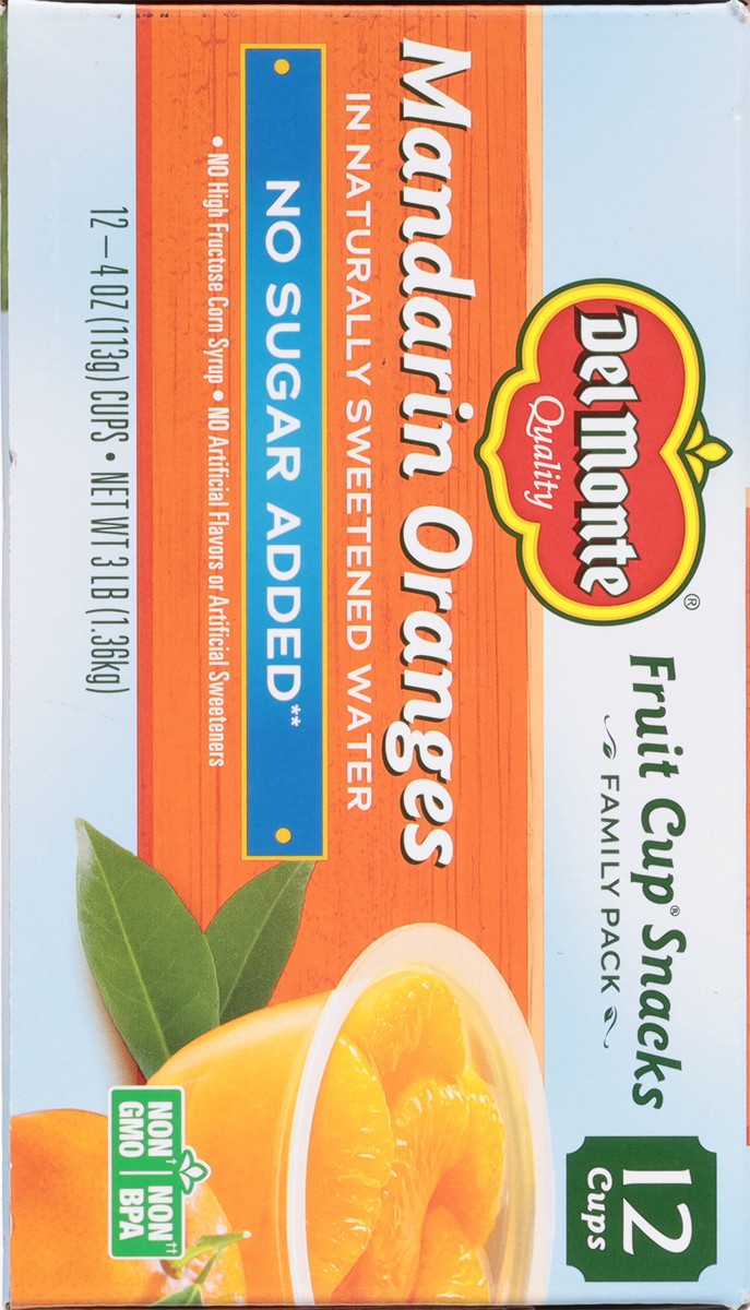 slide 11 of 13, Del Monte No Sugar Added Mandarin Oranges Fruit Cup Snacks Family Pack 12 - 4 oz Cups, 12 ct