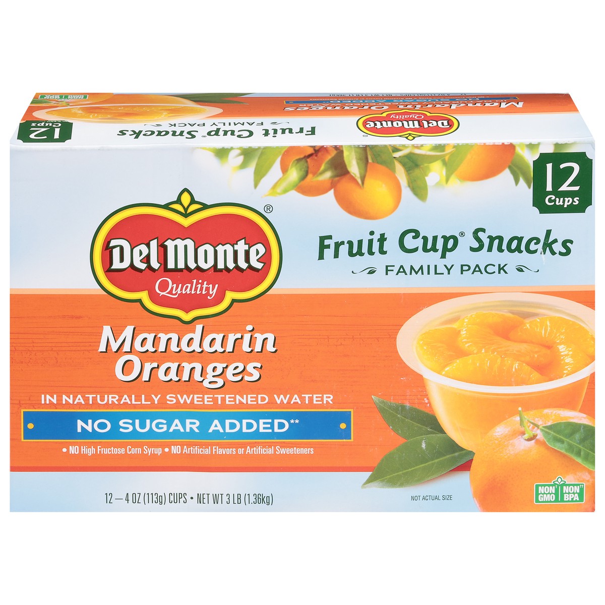 slide 10 of 13, Del Monte No Sugar Added Mandarin Oranges Fruit Cup Snacks Family Pack 12 - 4 oz Cups, 12 ct