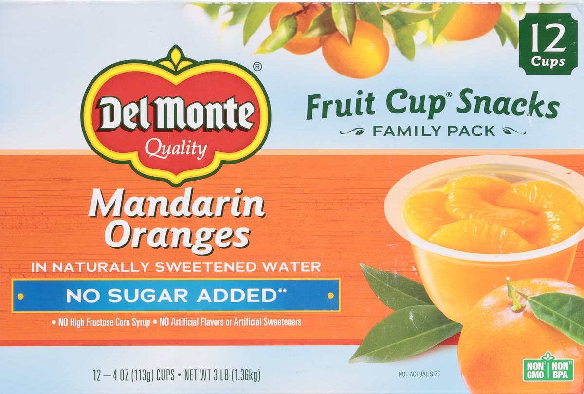 slide 2 of 13, Del Monte No Sugar Added Mandarin Oranges Fruit Cup Snacks Family Pack 12 - 4 oz Cups, 12 ct