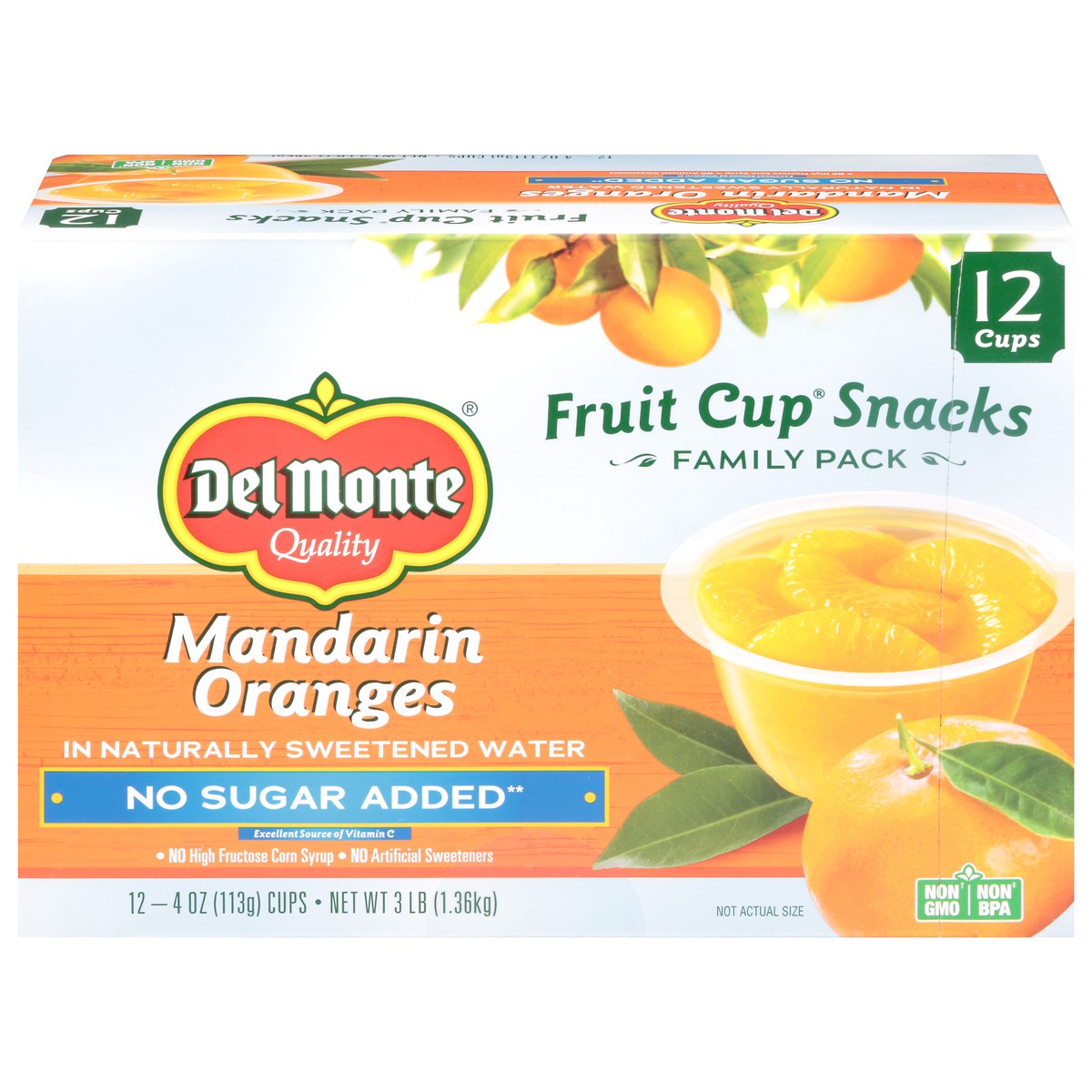 slide 1 of 13, Del Monte No Sugar Added Mandarin Oranges Fruit Cup Snacks Family Pack 12 - 4 oz Cups, 12 ct