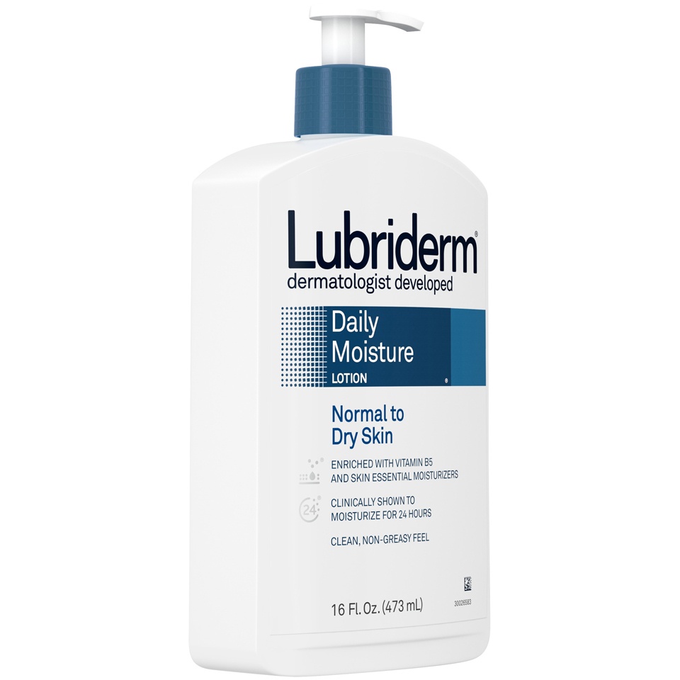 slide 2 of 6, Lubriderm Daily Moisture Hydrating Body and Hand Lotion To Help Moisturize Dry Skin with Pro-Vitamin B5 For Healthy-Looking Skin, Non-Greasy, 16 fl oz