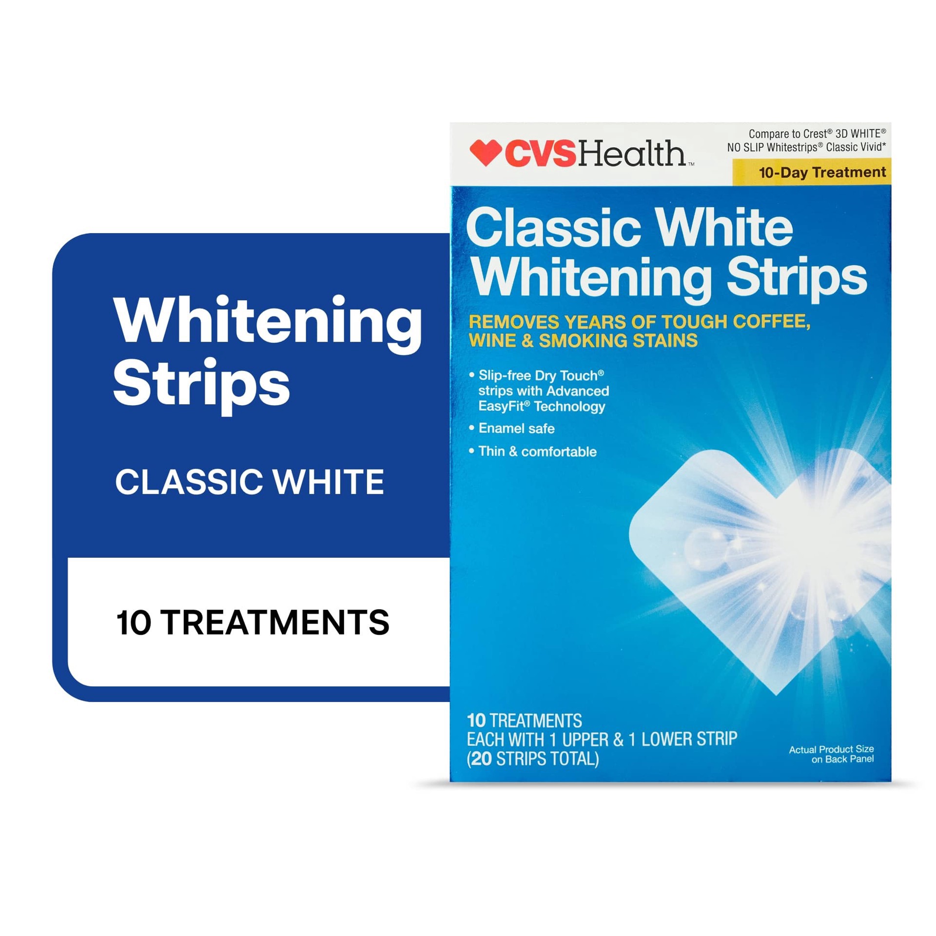 slide 1 of 1, CVS Health Classic White Whitening Strips, 10 Treatments, 28 ct