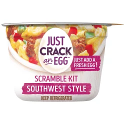 Just Crack an Egg Southwest Style Scramble Breakfast Bowl Kit with Chorizo, Monterey Jack Cheese, Potatoes, Tomatoes, Green and Red Bell Peppers, Jalapeno Peppers and Onions Cup