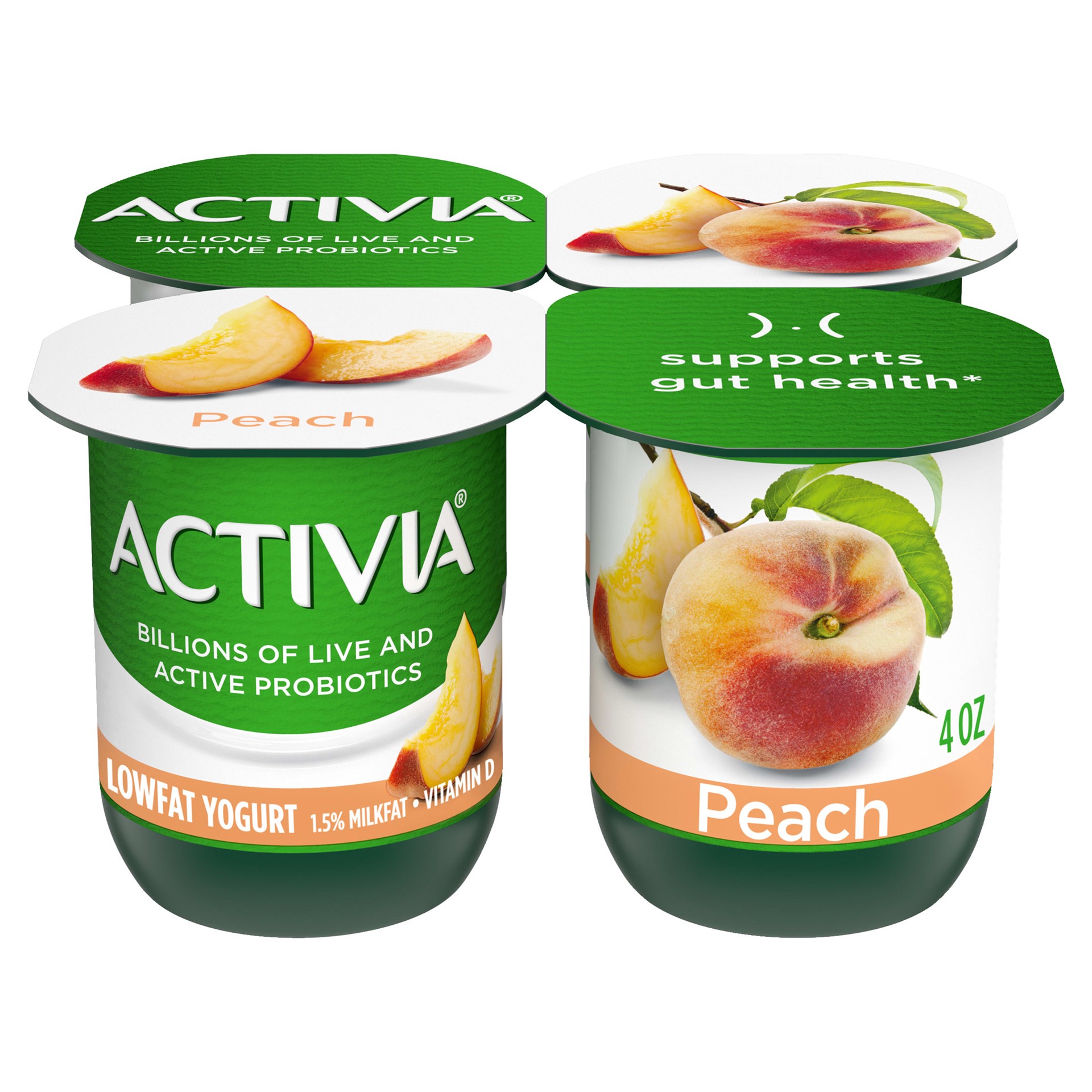 slide 1 of 4, Activia Dannon Activia® lowfat probiotic yogurt, peach, 4 oz