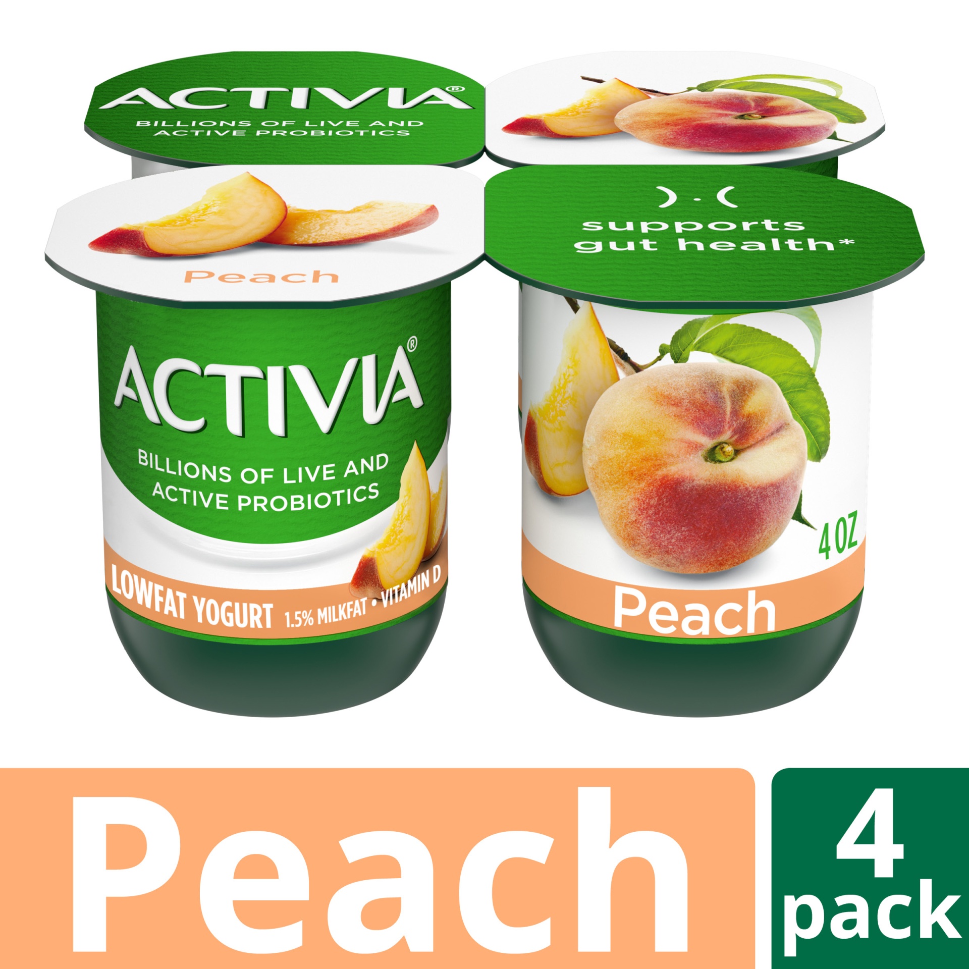 slide 1 of 7, Activia Low Fat Probiotic Peach Yogurt, 4 oz